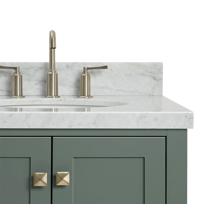 Cambridge 37'' W Single Vanity, Carrara Marble, Vintage Green, Rectangular