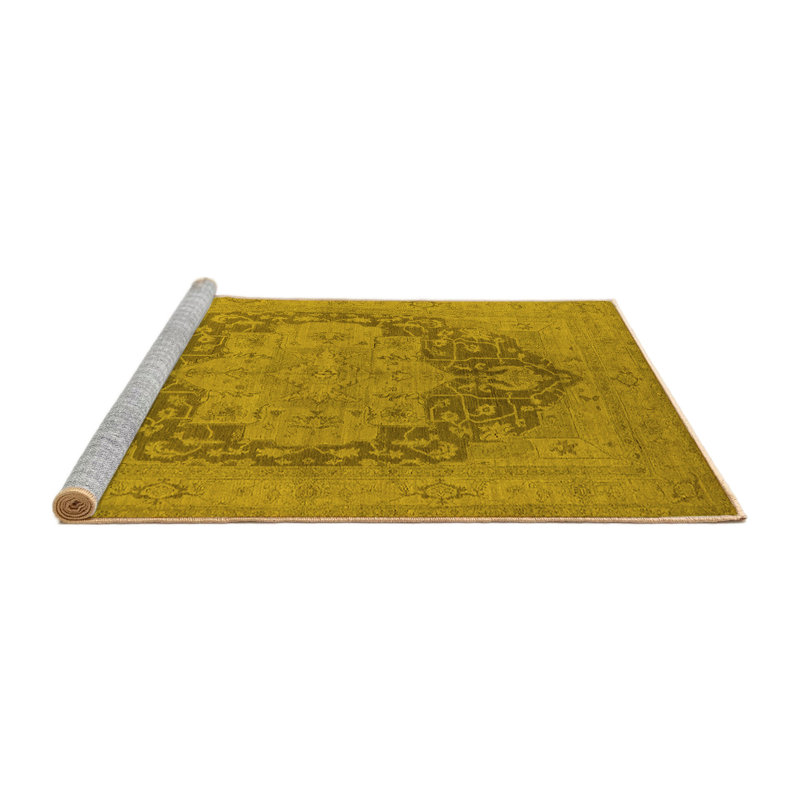 Tapis jaune lavable à la machine Mccayla Mid-Century Modern 1128, Carré 4 pi