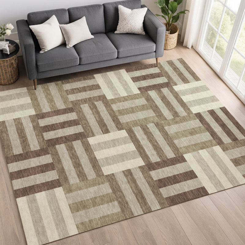Tapis géométrique lavable à la machine intérieur / extérieur Aten ACN2332, Rectangle 2 pi 6 po x 3 pi 10 po