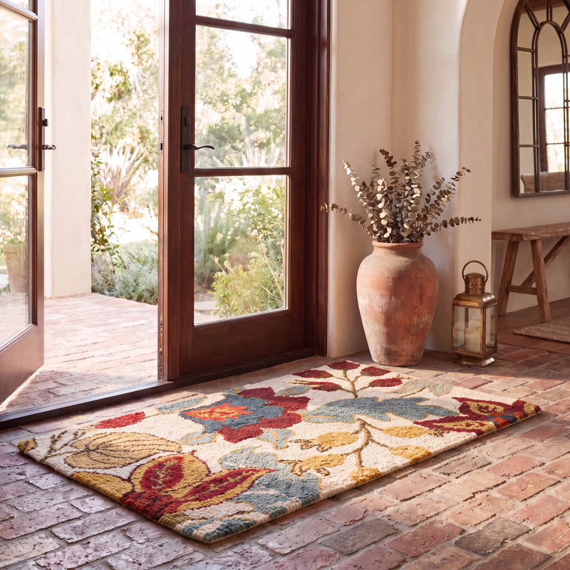Emrick Hand Hooked Wool Floral Rug, Rectangle 2' x 3'