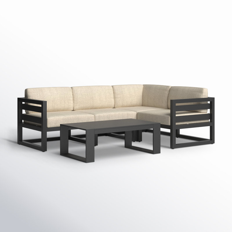 Avion 5 Piece Sectional Set - Black, Canvas Charcoal Sunbrella® Canvas, Slate