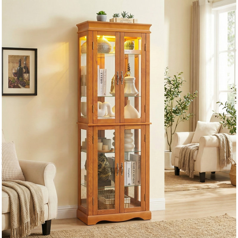 Vaisselier en chêne avec portes en verre, Brun