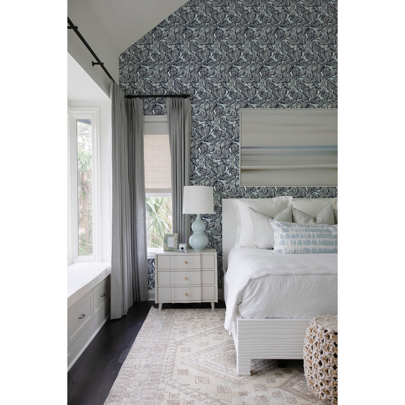 Bull’s Bay Oysters Dune Veil Wallpaper by Megan Molten, Blue, Faux Grasscloth, Non-Pasted