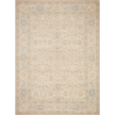 Tapis oriental bleu / naturel tissé à plat à la main Amanda