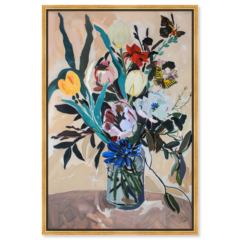 Art Remedy, fleurs vibrantes sur toile, fleurs gaies, H 37 po x l 25 po, Cadre flottant doré