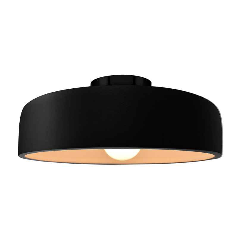 Plafonnier semi-encastré en céramique Dottie, Noir mat carbone, Noir mat, H 6,5 po x l 16 po x P 16 po