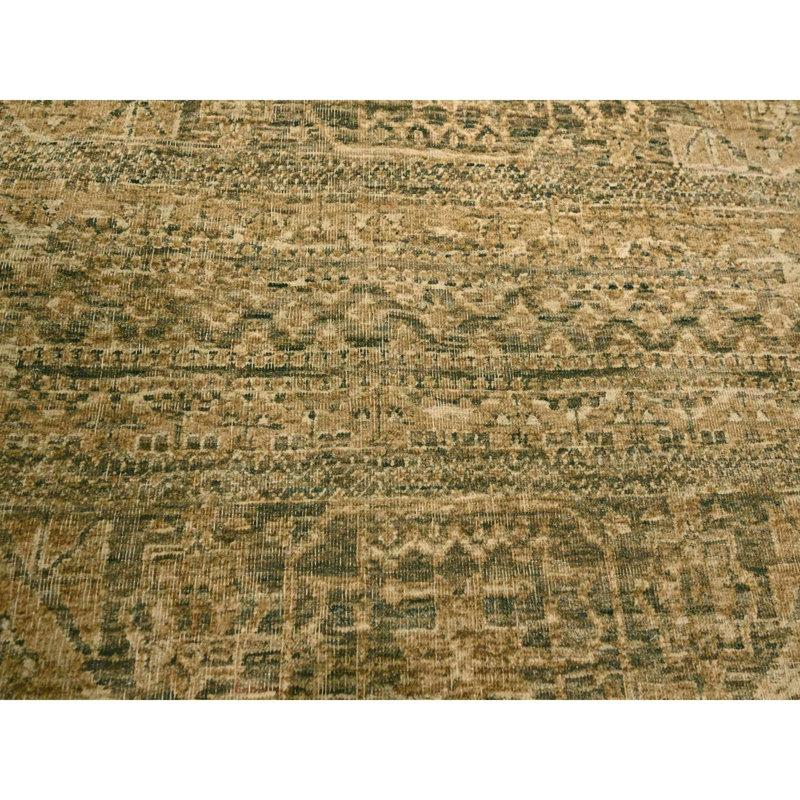 Tapis oriental brun 10 pi x 13 pi 8 po, conception mamelouke, velours zéro, patiné, rasé à la main, 100% laine noué à la main