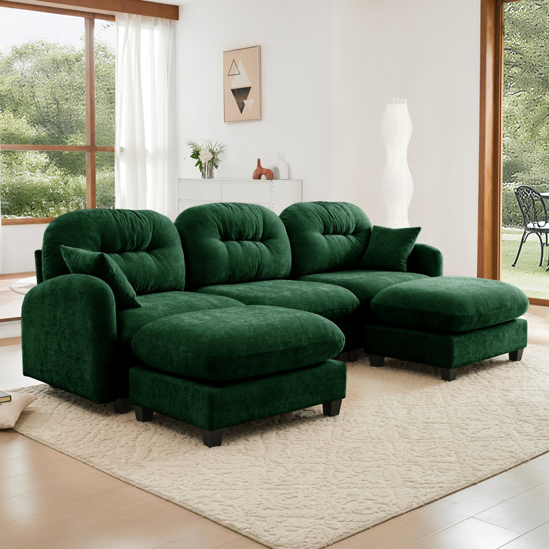 Canapé modulaire en U modulaire avec repose-pieds, tissu en chenille de qualité supérieure, 2 coussins décoratifs, coussins en mousse haute densité, facile à installer pour divers espaces