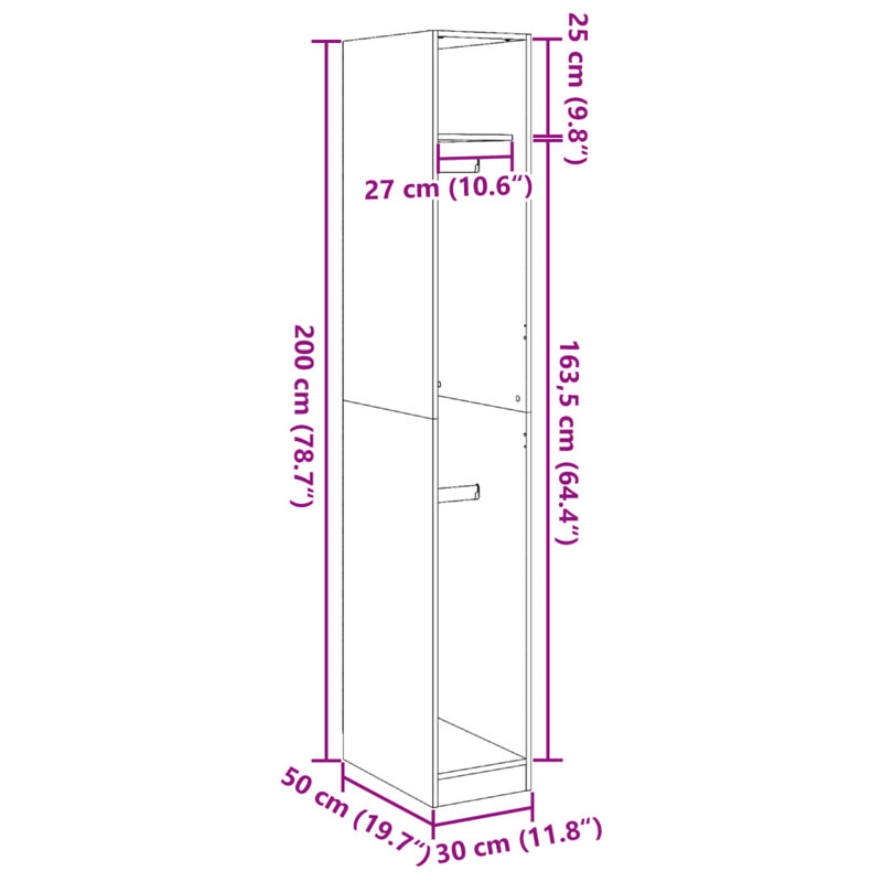 Artressia Manufactured Wood Wardrobe, 30 x 50 x 200 cm, Concrete Grey