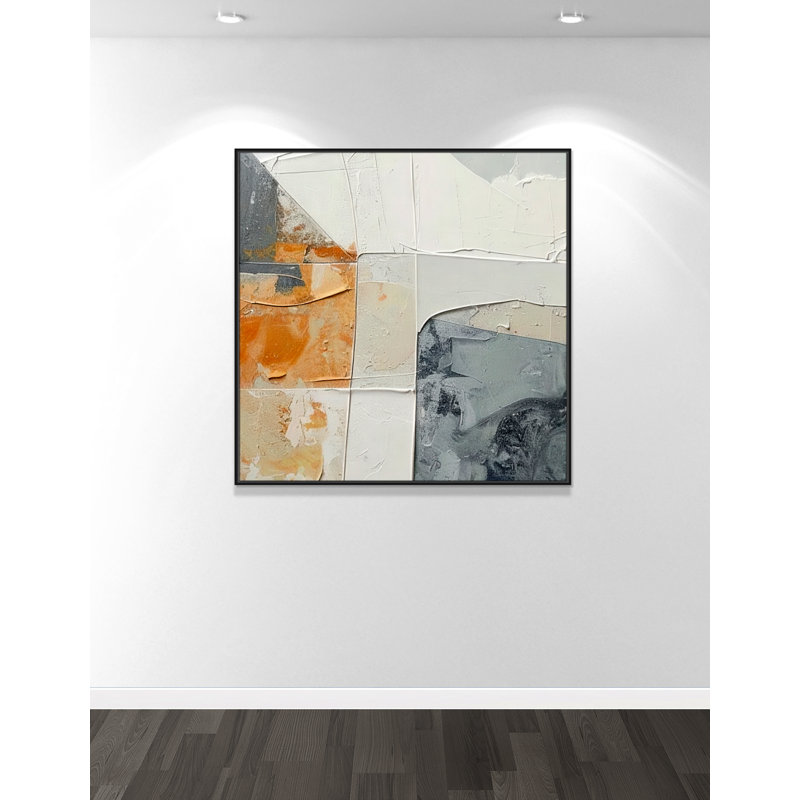 «Plastered II» par Alonza Saunders, L 46,5 po x H 46,5 po, Toile avec cadre, Cadre flottant noir