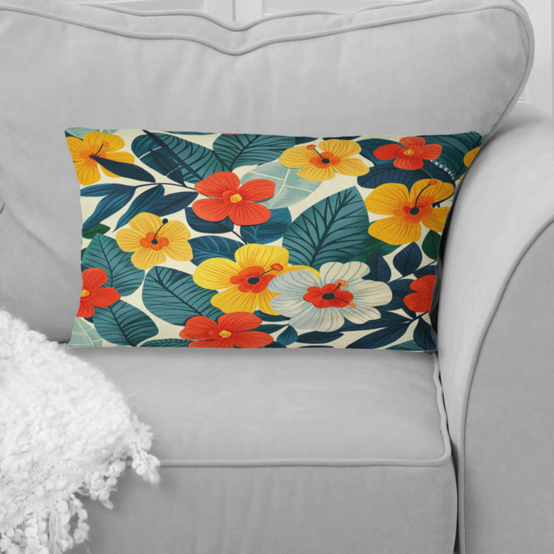 Coussin lombaire fleurs jaunes et orange Midcentury III