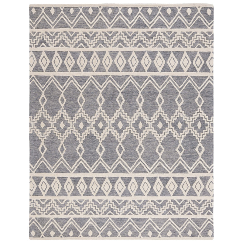 Abbiegail Southwestern Handmade Tufted Wool Grey/Ivory Area Rug, Rectangle 4' x 6'