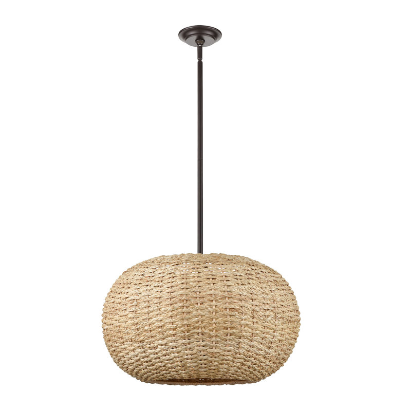 Luminaire suspendu 3 lumières Millennium Lighting Bemo en bronze huilé avec abat-jour en rotin naturel