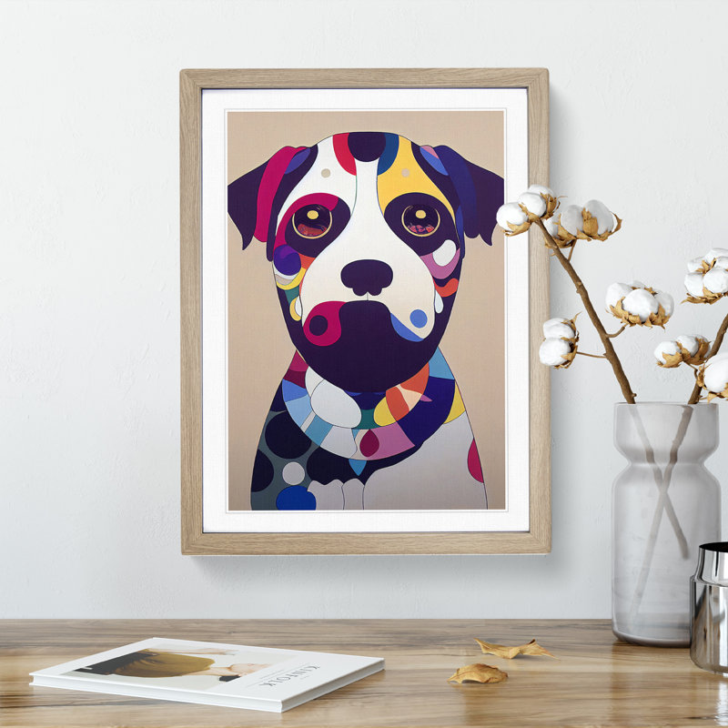 Artistic Dog Abstract - Single Picture Frame Print, 34cm H x 25cm W x 2cm D, Oak Framed