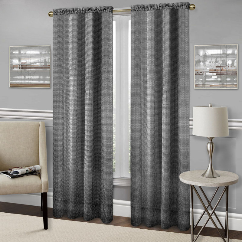 Fina Semi Sheer Curtain Single Panel, Black, 52"W x 63"L