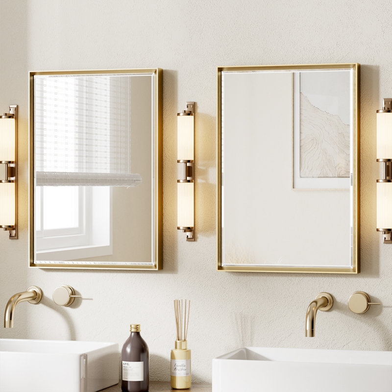 Miroir de salle de bain mural Lohoski, Or, 32 po x 24 po