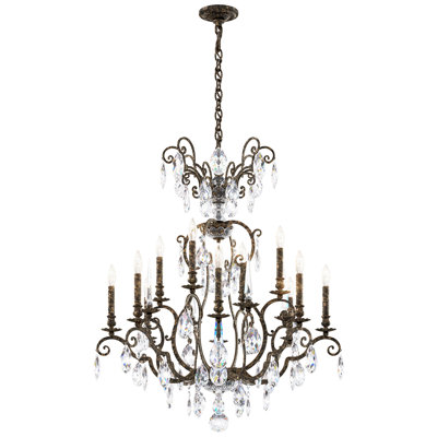Renaissance Nouveau 12 Light 32in x 38in Chandelier in Heirloom Gold with Clear Heritage Handcut Crystals