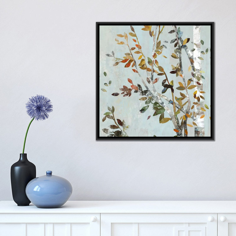 «Birch with Leaves II», reproduction sur toile, H 37 po x l 37 po x P 1,5 po, Pas de tapis, Papier d'art encadré noir
