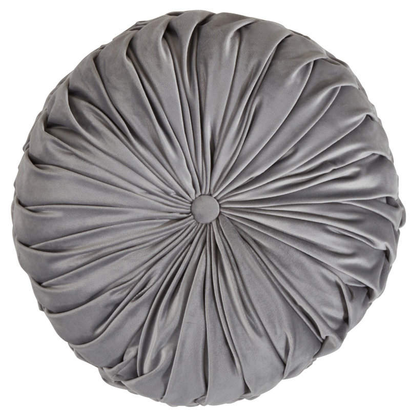 Gray Round Velvet Pintucked Throw Pillow