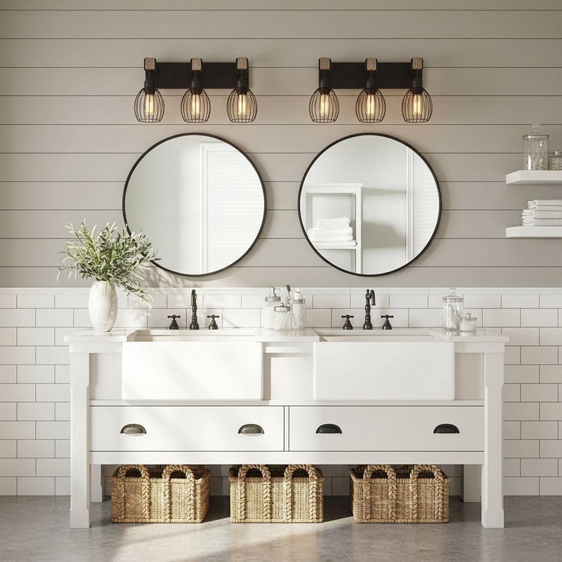 Wood Wall Sconce With Elegant Teardrop Cage, Industrial Black Vanity Lights Over Mirror For Living Room Bedroom Hallway