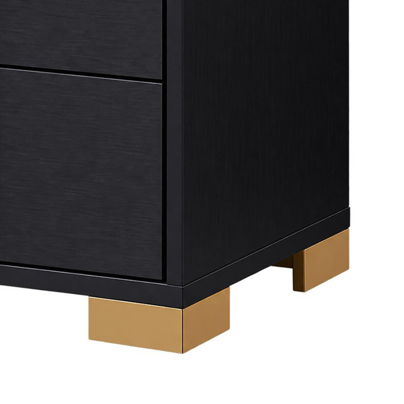 Ensemble de chambre à coucher Queen, noir et or, ensemble 3 pièces avec 2 tables de chevet, Black, Gold, Grand lit