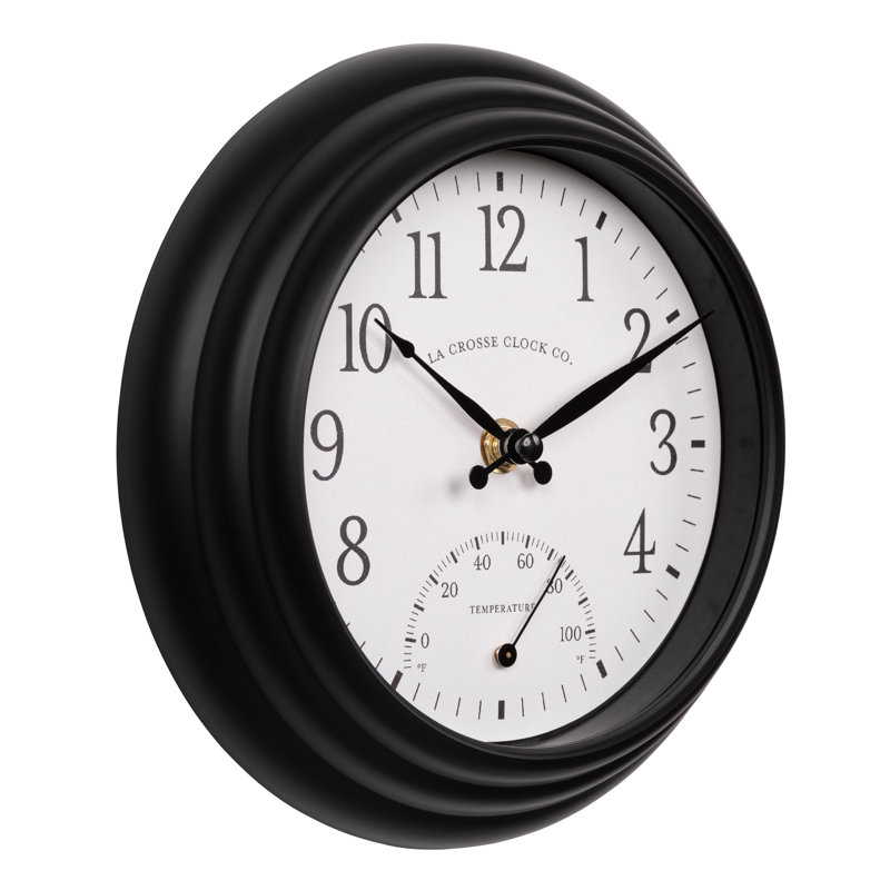 La Crosse Clock 8 in. Colby Indoor/Outdoor Analogue Quartz Wall Clock with Temperature