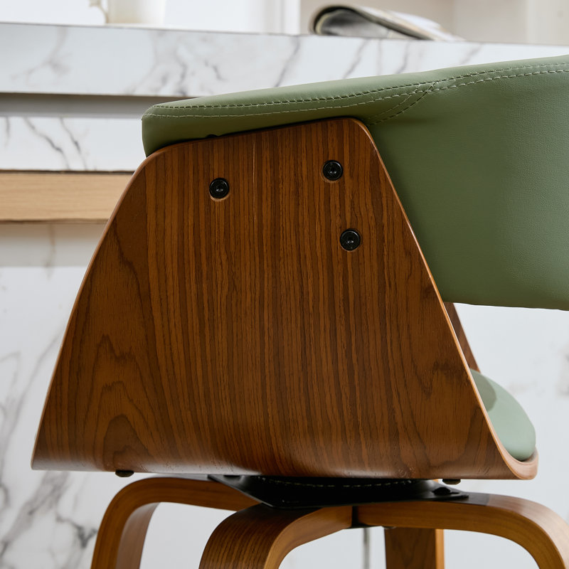 Modern Upholstered Swivel 30'' Bar Stools, Wood Kitchen Island Stools with Footrest, Green, Bar Stool (30" Seat Height)