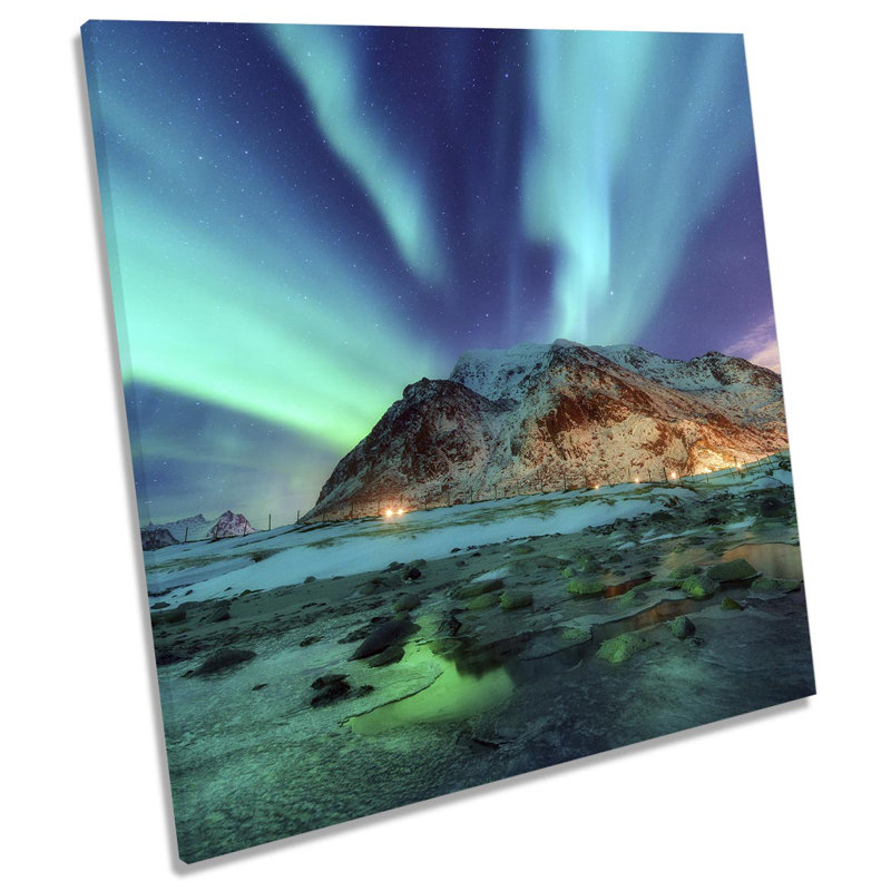 Z0438 Northen Lights Stars Picture - Wrapped Canvas Art Prints, 60cm H x 60cm W x 2cm D