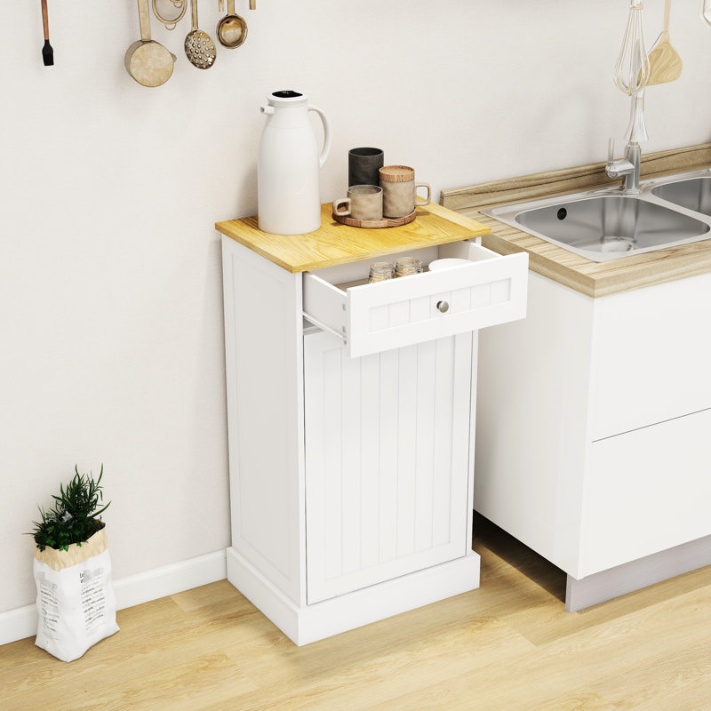 Tilt-Out One Drawer And One White Trash Cabinet Made Of E1 , Suitable For Kitchen Island, Can Be Used As Laundry Cabinet, Stores Pet Food, Painted 10 Gallon Cans, Box, Allows Storage Supplies,