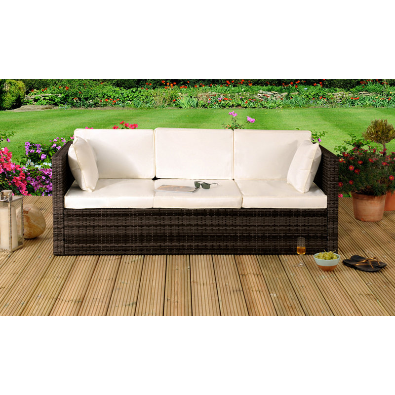 Katelin 187cm Wide Rectangular Patio Sofa with Cushions, Chocolate