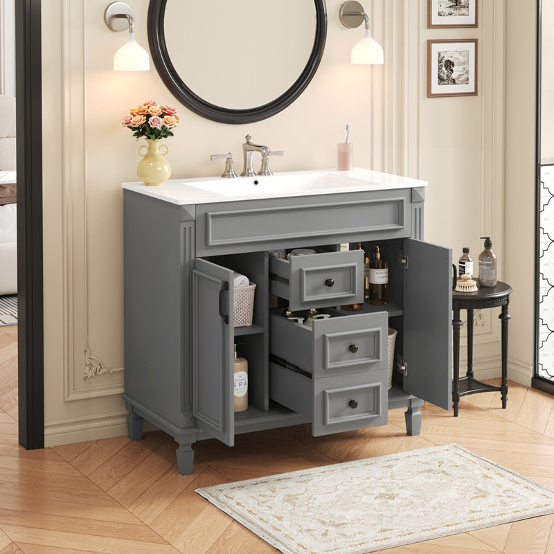 Meuble-lavabo 36 po avec lavabo supérieur, Gris