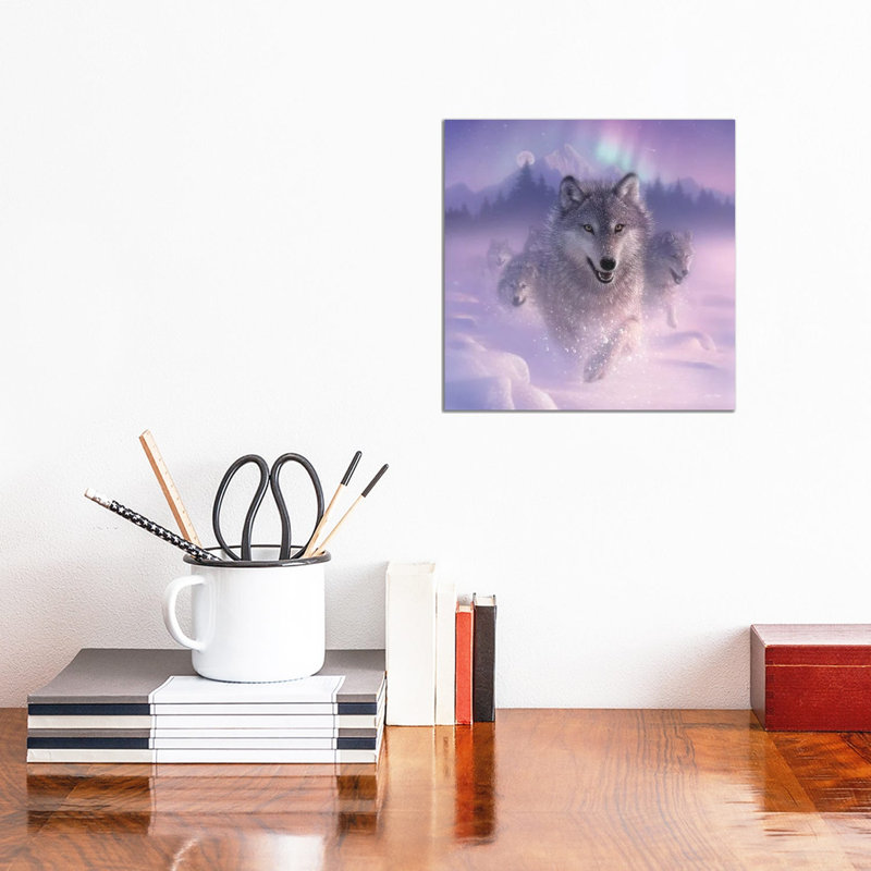 Northern Lights - Running Wolves by Collin Bogle - Print on Canvas, Wrapped Canvas, 66.04 cm H x 66.04 cm W x 1.91 cm D