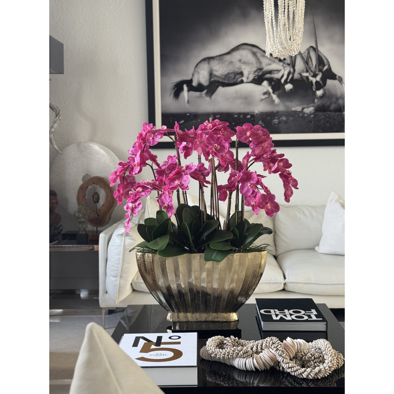 Vivien Gold Vase With Phaleanopsis Orchids, Pink