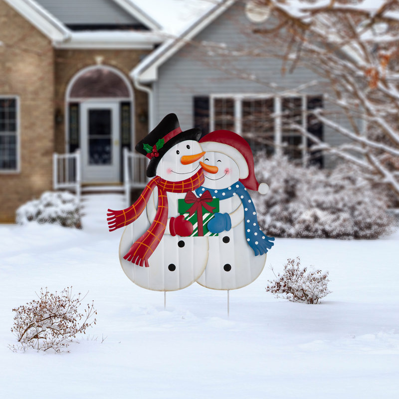 Décoration murale en piquet de bonhomme de neige en métal H 30 po 