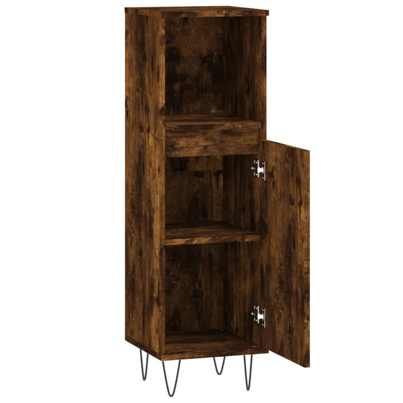 Armoire de salle de bain haute en bois d'ingénierie vidaXL, Chêne fumé