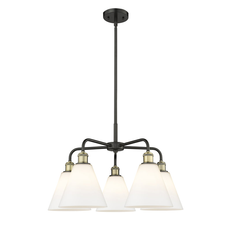 Lustre cône à 5 lumières Beva, Blanc mat, Noir/laiton antique
