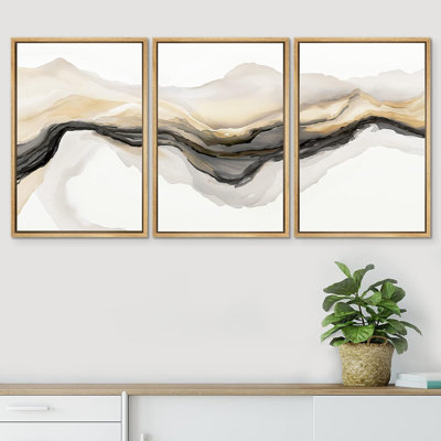 Smoke Effect " Gold Gray Smoke Wave Landscape Abstract Shapes Illustrations " 3 - Pieces