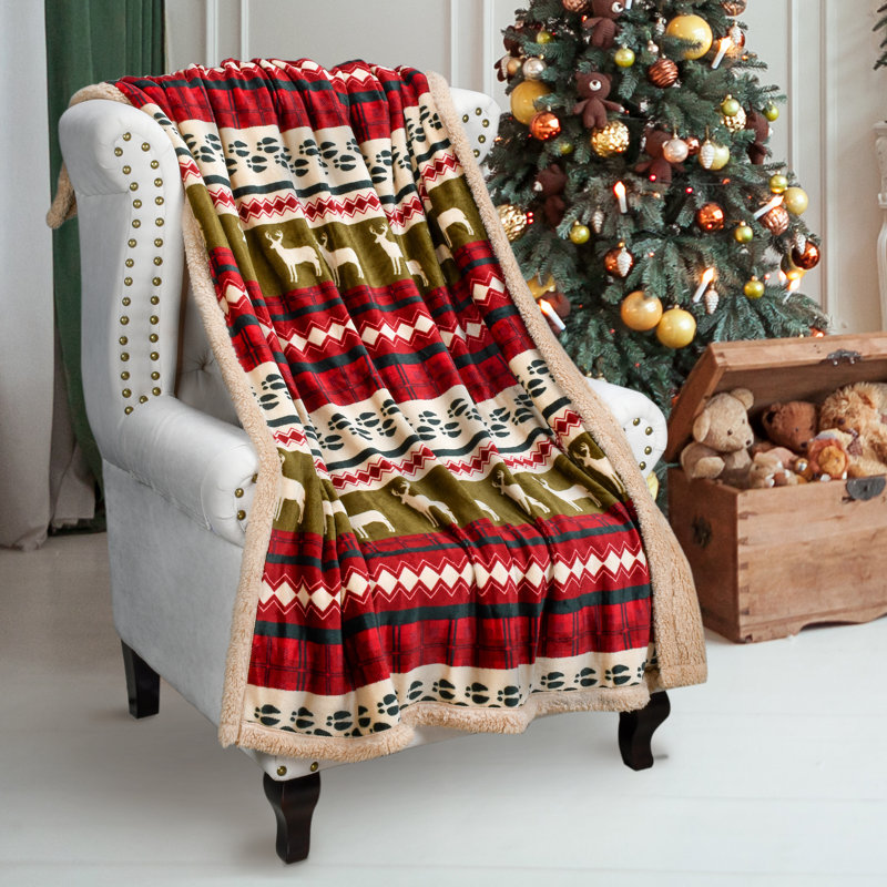 Catalonia Christmas Reindeer Sherpa Fleece Throw Blanket, 50x60 inches
