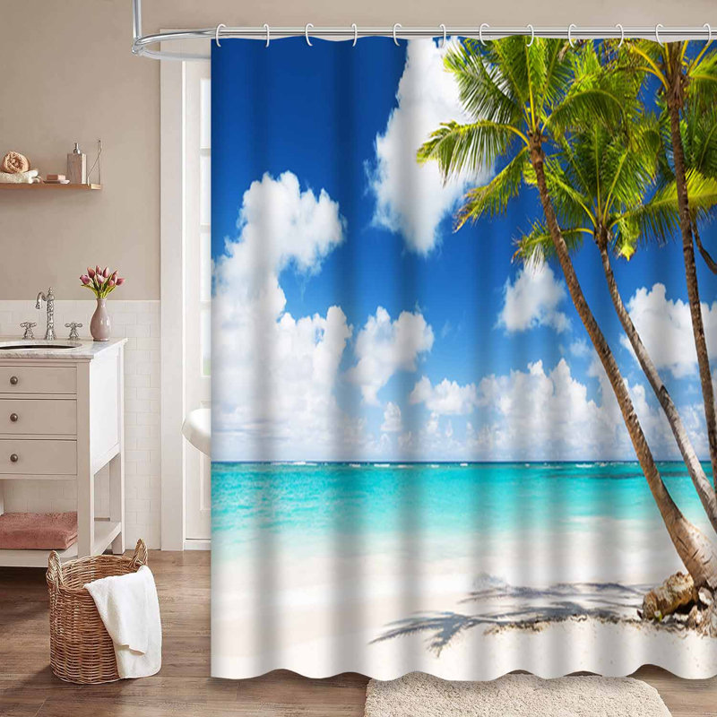 Cocotiers, plage de sable blanc, paradis de la mer, magnifique été avec 12 crochets, L 72 po x l 78 po