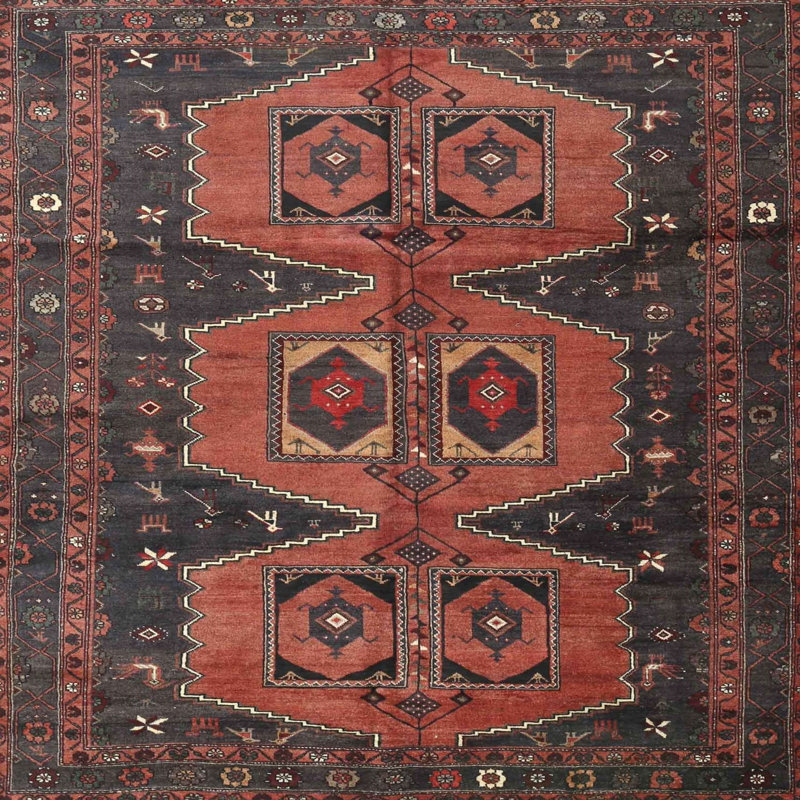 Tapis bleu/rouge traditionnel Bonparker, Carré 5 pi