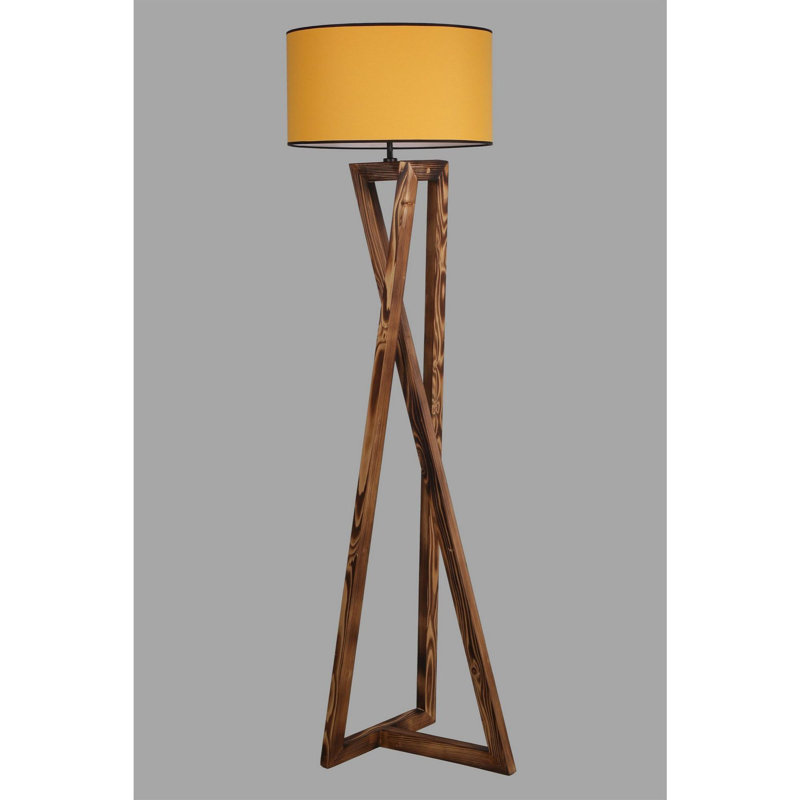 Luro Elegant Floor Lamp with Fir Tree Frame, 65.4 in Tall | Fabric Shade: 9.4 in L x 17.7 in D | On/Off Switch on Cable | A++ Energy Efficient, Max 60 W E27 Socket | Stylish Brown & Mustard Design for Living Room or Office