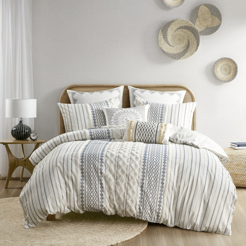 Housse de couette en chenille de coton double / grand - imprimé géométrique multicolore, nuits douces et douillettes 100% imprimées pour des motifs de grand lit, sensation luxueuse