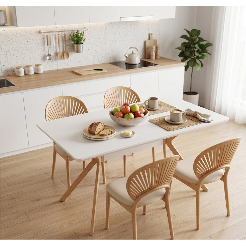 Table de salle à manger en MDF blanc pour cuisine ou bureau, style minimaliste moderne, 4 places