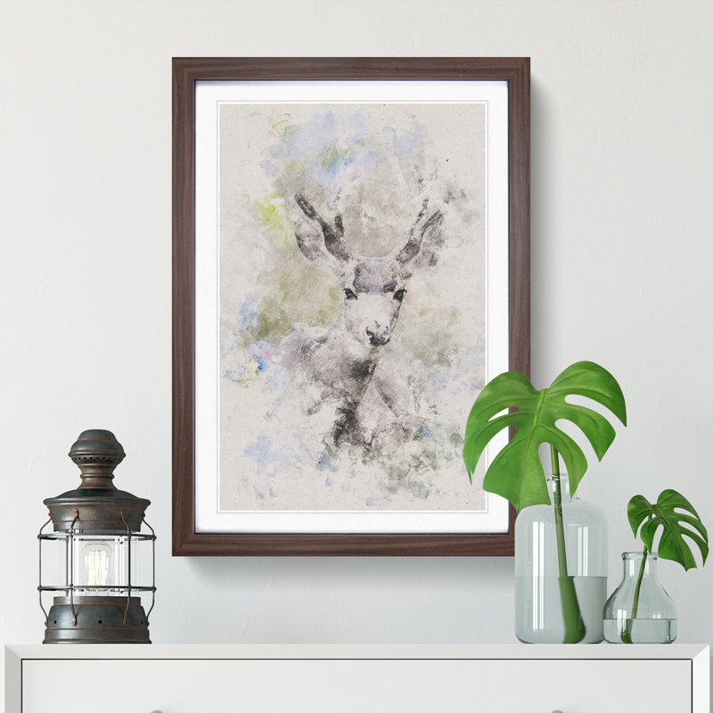 Resting Deer - Picture Frame Painting Print, Walnut Framed, 87cm H x 62cm W x 2cm D