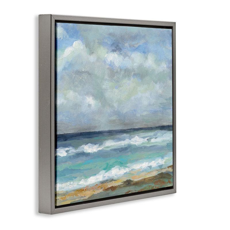  «Summer Seashore Waves» par Silvia Vassileva, H 25 po x l 25 po, Cadre flottant gris lustré