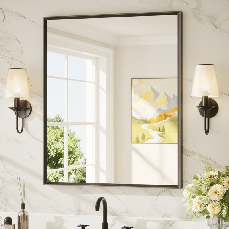 Bathroom Vanity Mirror with Aluminum Frame and Tempered Glass, Matte Black, Rectangle, 36" x 30"