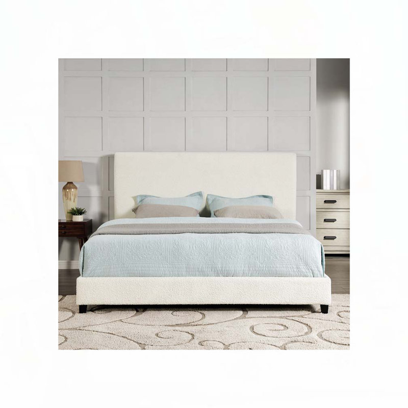Lit plateforme tapissier Boucle, Très grand, Boucle blanc