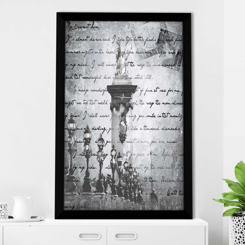 Vintage Paris 3 en gris (vertical) par Jodi - impression, Cadre noir, H 39,5 po x l 27,5 po x P 0,75 po