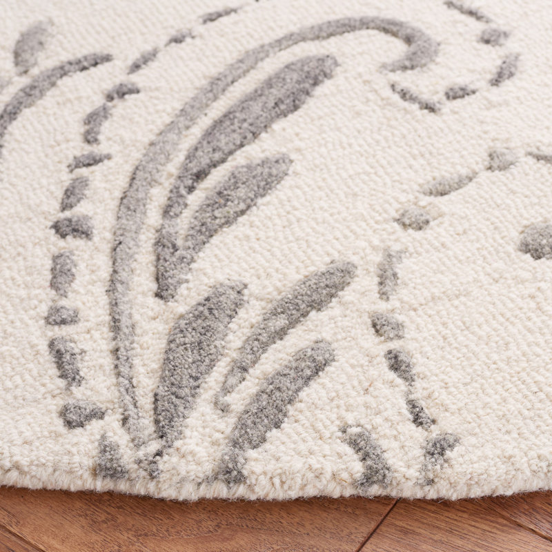 Tapis floral ivoire / gris en laine / coton touffeté à la main Evanthia, Rectangle 4pi x 6 pi
