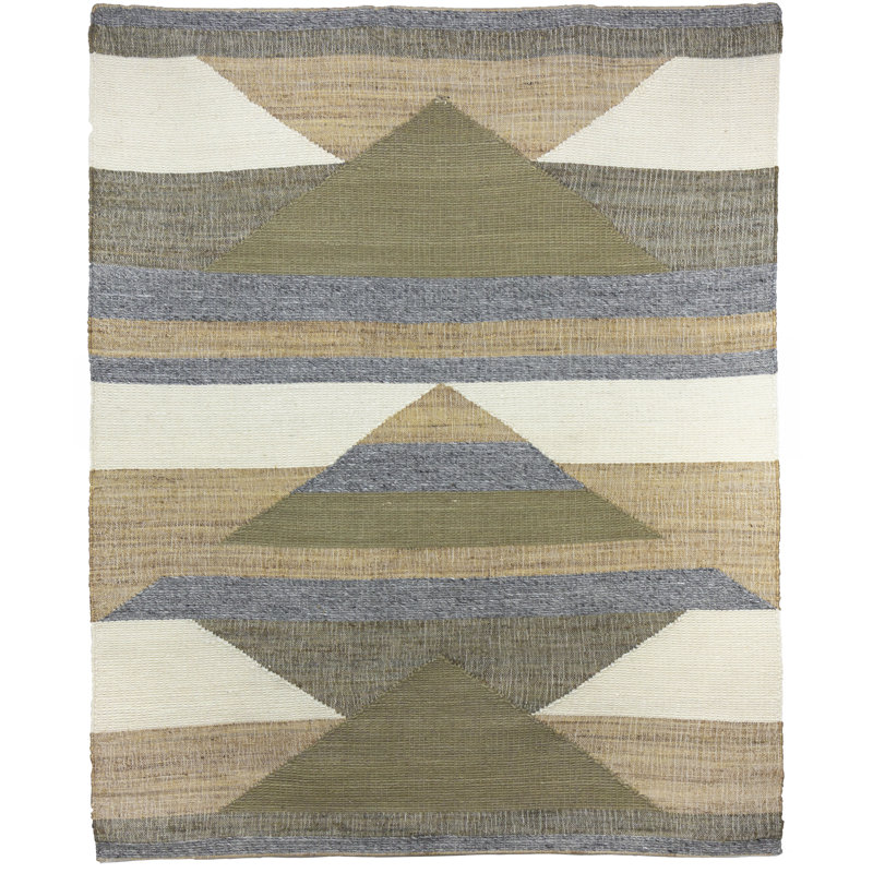 Aquila Geometric Area Rug in Green/Ivory/Gray, Rectangle 5' x 8'